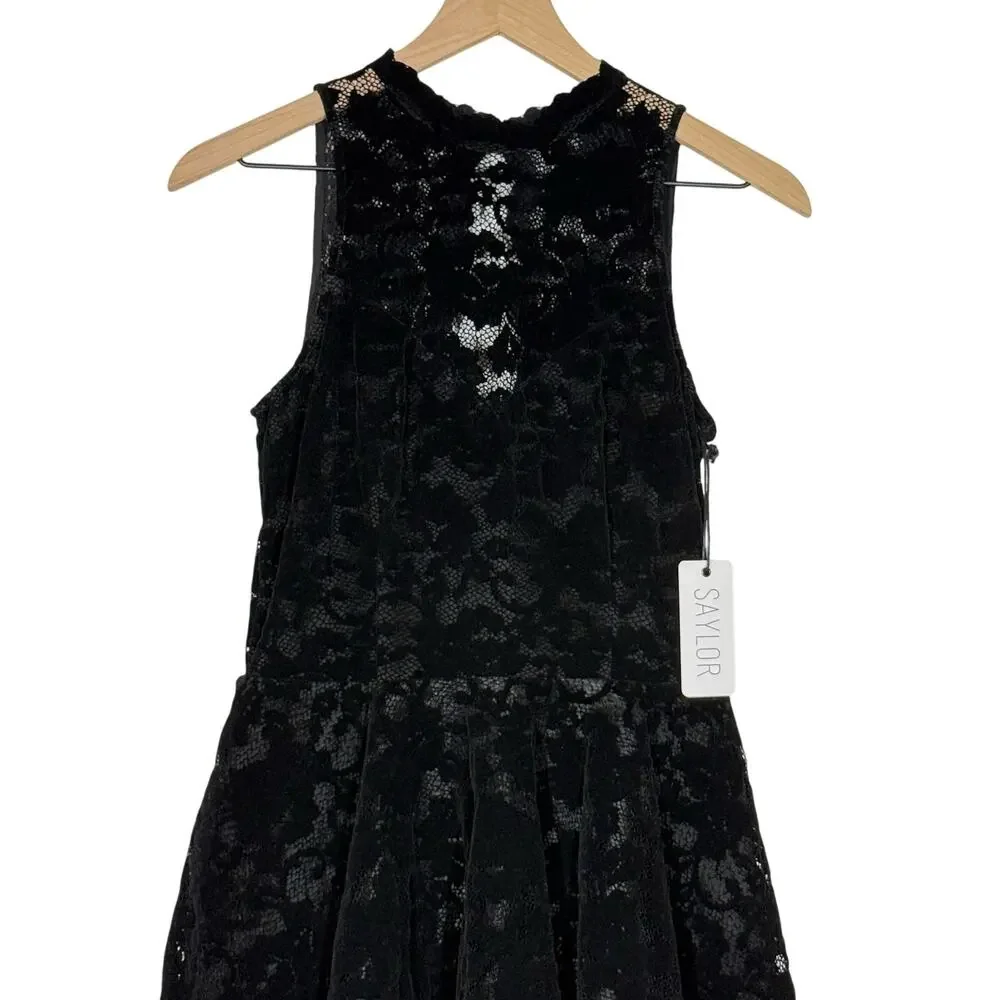 NEW Saylor Zosia A-Line Dress‎ Women's Size Small Black Floral Lace Open Back